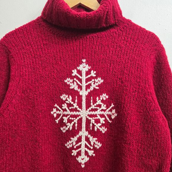 Ann Taylor Womens Vintage Christmas Embroidered Snowflake Turtleneck Sweater L - Picture 2 of 9